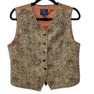 Vtg Paisley Tapestry Vest Multicolor Brown Womens 16 Boho Equestrian Waistcoat
